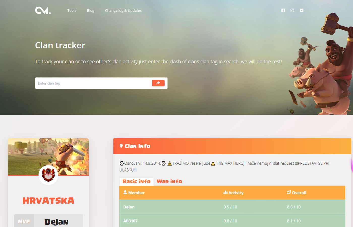 Clan tracker for clash of clans