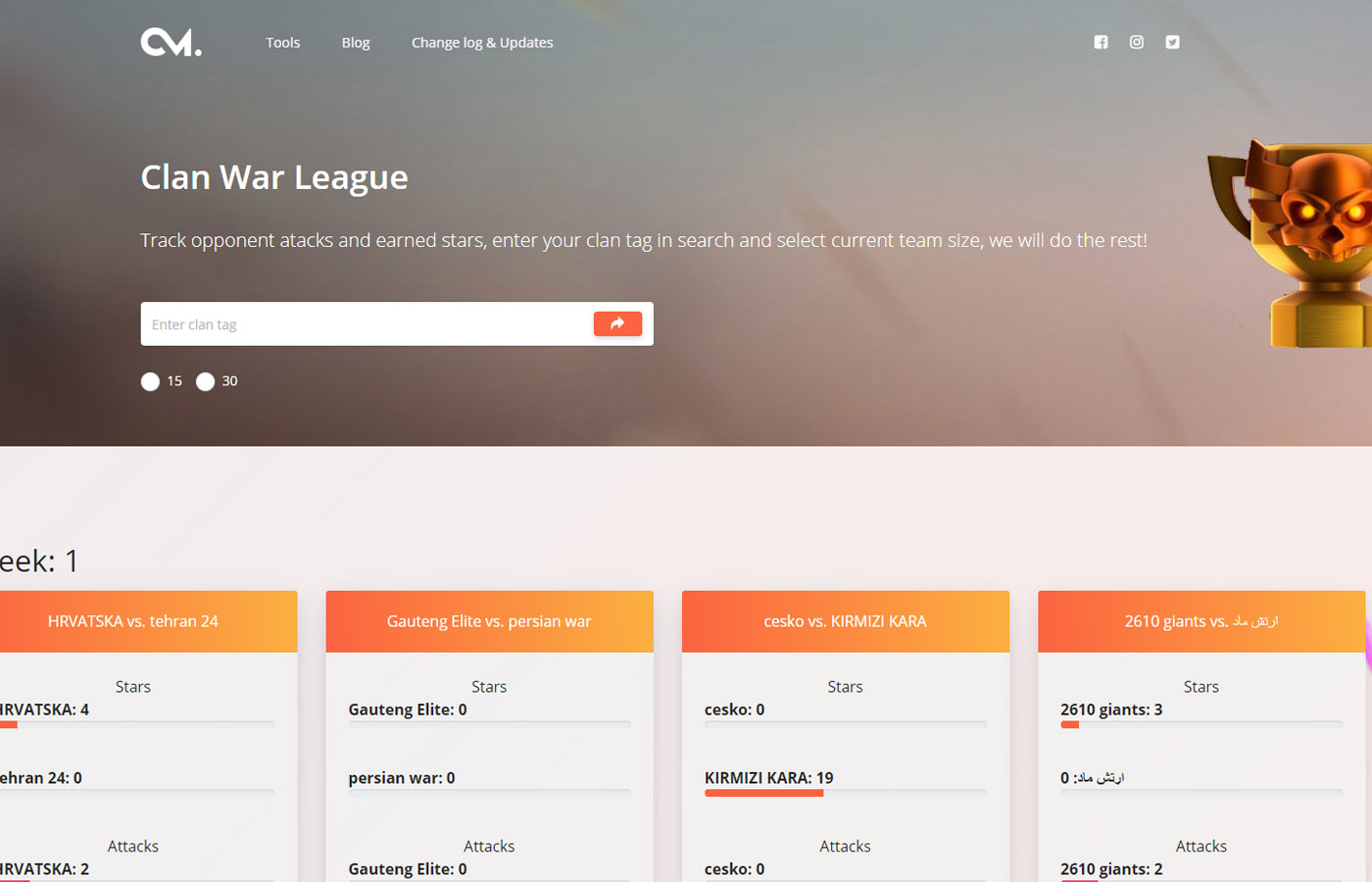 Clan war league statistic for clash of clans