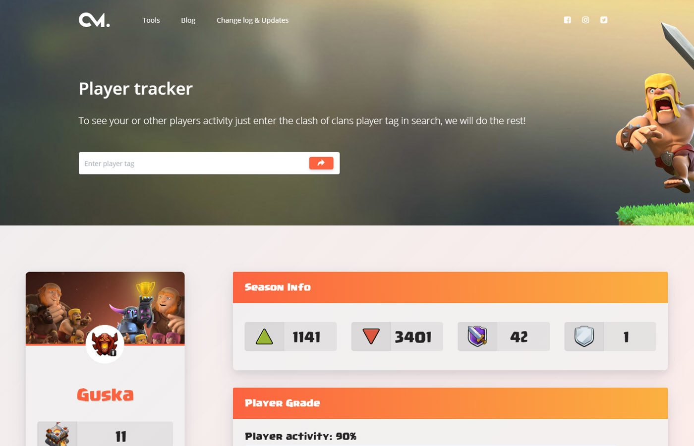 Player tracker for clash of clans